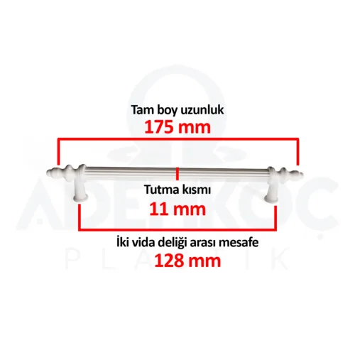 Kumru 128 Mm Çekmece Dolap Mobilya Kulpu Sert Plastik Polimer Beyaz-2.jpg