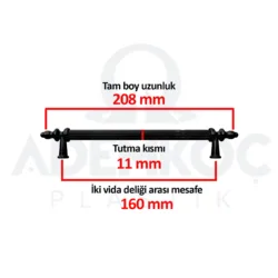 Kumru 160 Mm Çekmece Dolap Mobilya Kulpu Polimer Sert Plastik 160 Kumru Siyah (1 Adet)-2.jpg