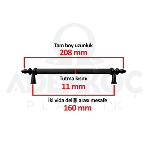 Kumru 160 Mm Çekmece Dolap Mobilya Kulpu Polimer Sert Plastik 160 Kumru Siyah (1 Adet)-2.jpg