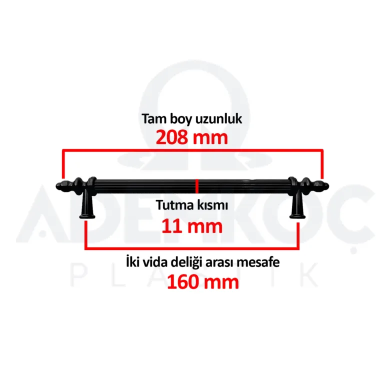 Kumru 160 Mm Çekmece Dolap Mobilya Kulpu Polimer Sert Plastik 160 Kumru Siyah (1 Adet)-2.jpg