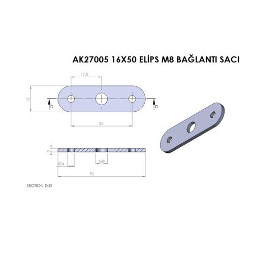 Bingo Ayakları Sacı M8 Civatalı Mobilya Dolap Ayağı Bağlantı Aparatı M8 Elips Sac 45x15 Mm-3.jpg
